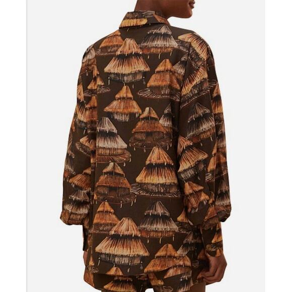 NWT Farm Rio x Yawanawa The Shuhu Brown Long Sleeve Button Up Shirt, size M - Picture 13 of 13
